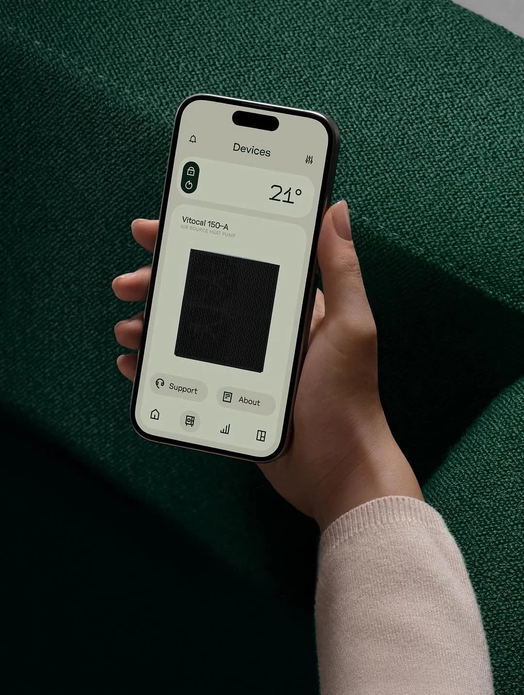 Hands holding a phone with an app open
